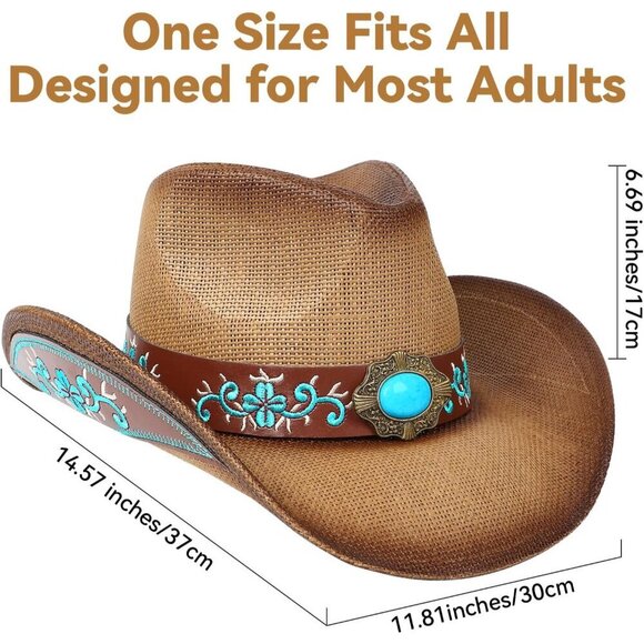 Straw Cowboy Hat Wide Brim Sun Protection Unisex Western Festival Accessory main image 5
